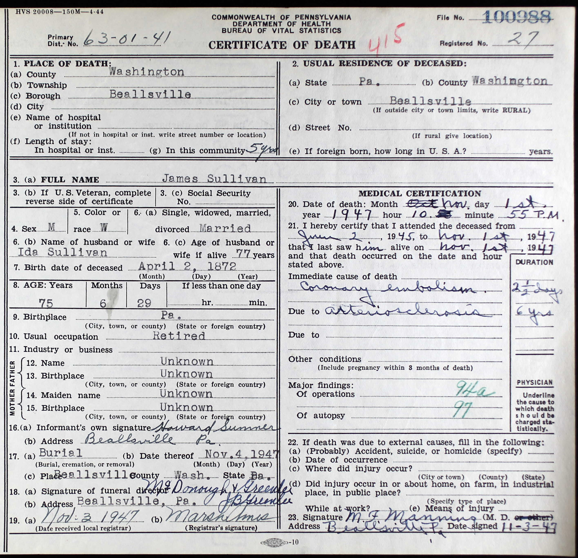 death certificate